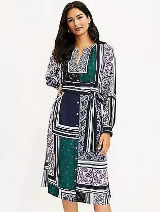 LOFT Dresses & Skirts - LOFT Floral Print Dress - Blue & Cream